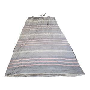 Striped Maxi Skirt Blue Gray Pink Drawstring Waist‎ Casual Comfortable Everyday
